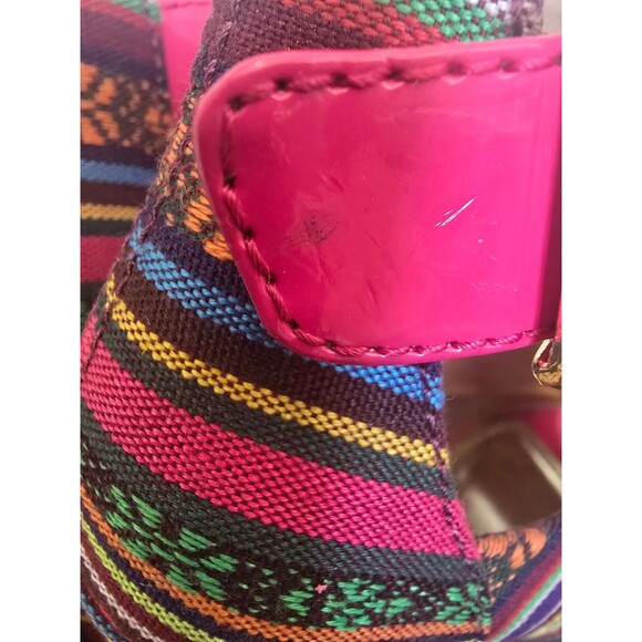TALL Wedge funky multicolor heels with ankle straps women's size 6 - Picture 9 of 9